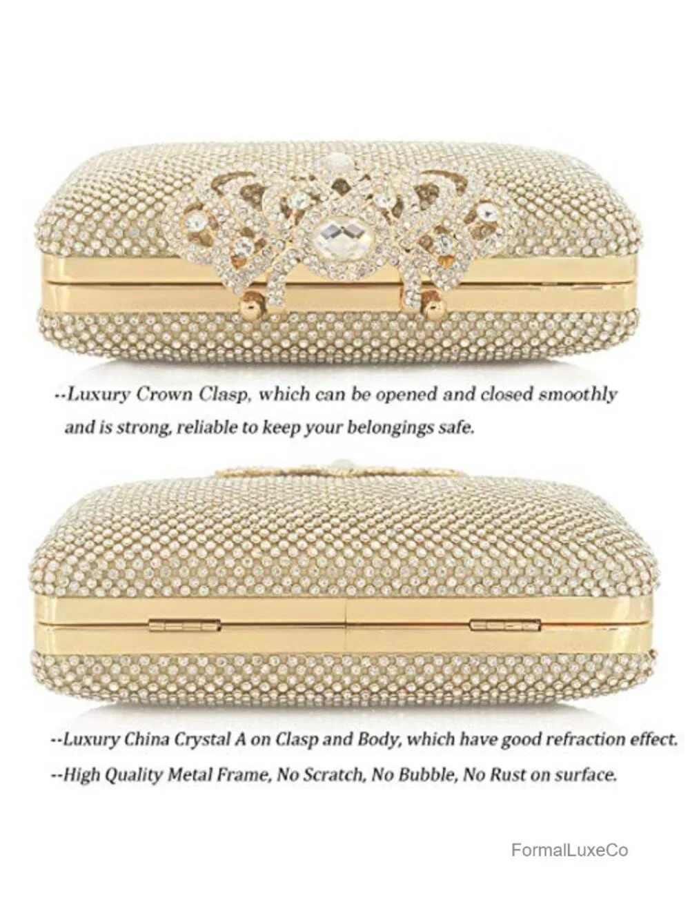 Rhinestone Clutch Bag with Crystal Crown Clasp Evening Handbag Formal Party